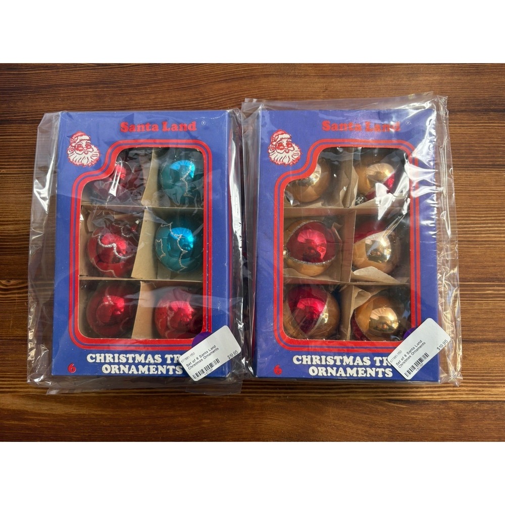 Santa Land Glass Christmas Ornaments Lot of 12 Red Gold Blue Mercury Glass